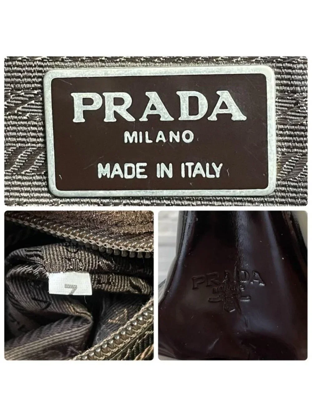 Prada Logo Enamel Patent Leather Shoulder Bag Dark Brown